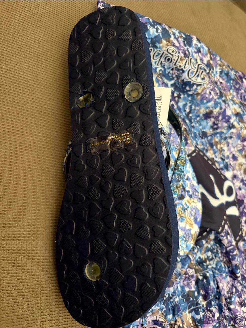 Brighton Blue Floral 'Love' Flip Flops with Jewel Accent - Picture 4 of 7
